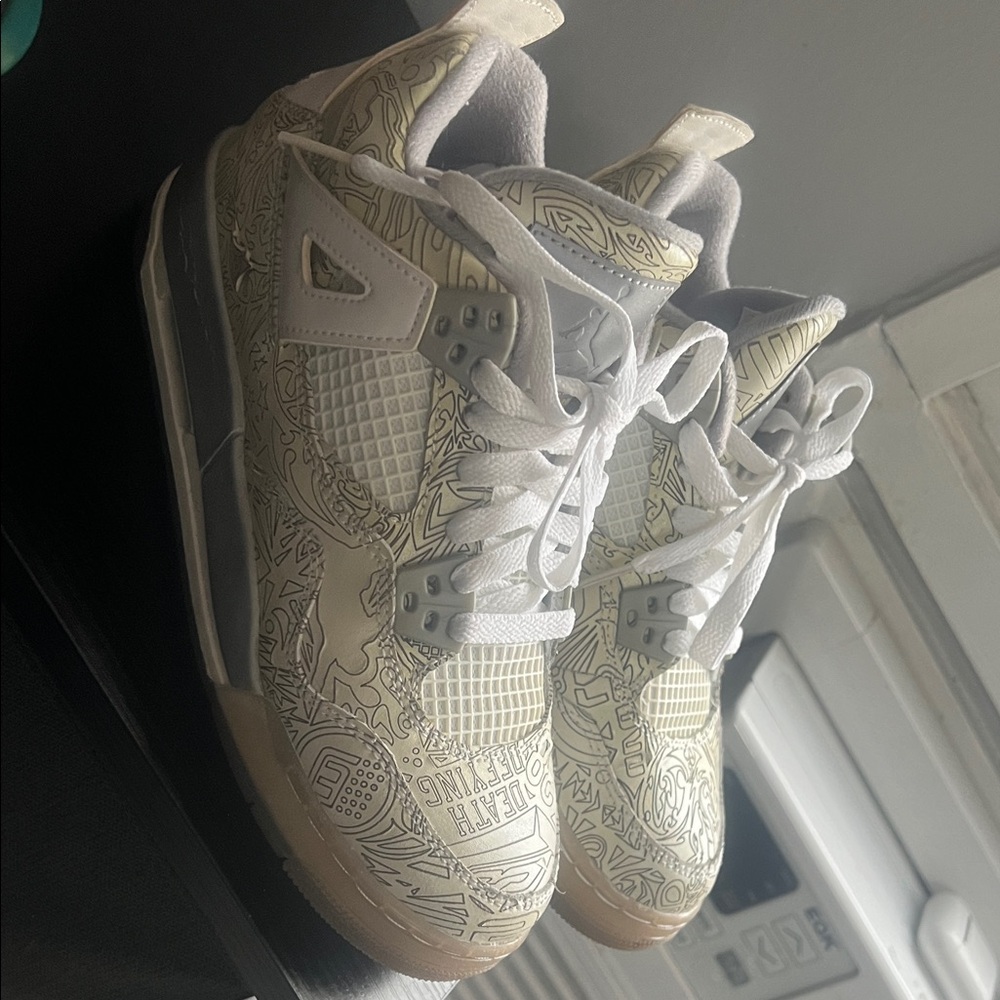 AUTHENTIC Holographic Jordan 4’s Kids Sneakers in White and Gray